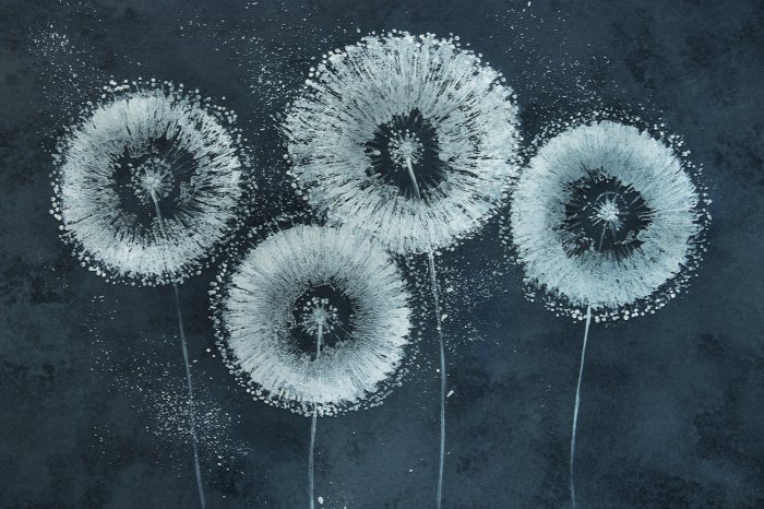 Fotobehang Muurschildering met witte paardenbloemen