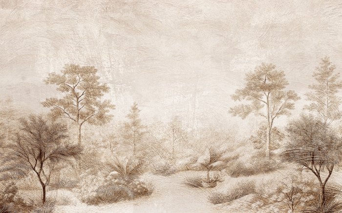 Fotobehang Boslandschap op beton