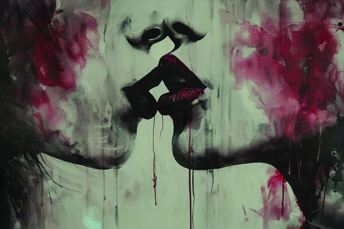 Fotobehang Kus van vrouwen met rode lippen