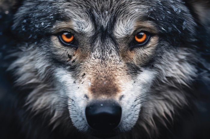 Fotobehang Close-up van het gezicht van de wolf