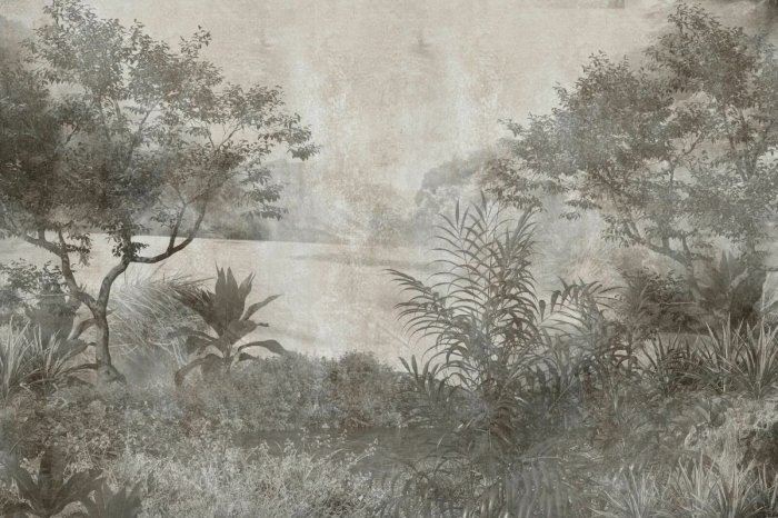 Fotobehang Weelderige bosvegetatie in grijs