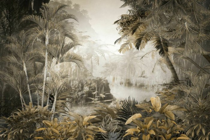 Fotobehang Tropisch bos met palmbomen