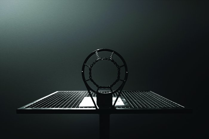 Fotobehang Zwart-witfoto van een basketbalring