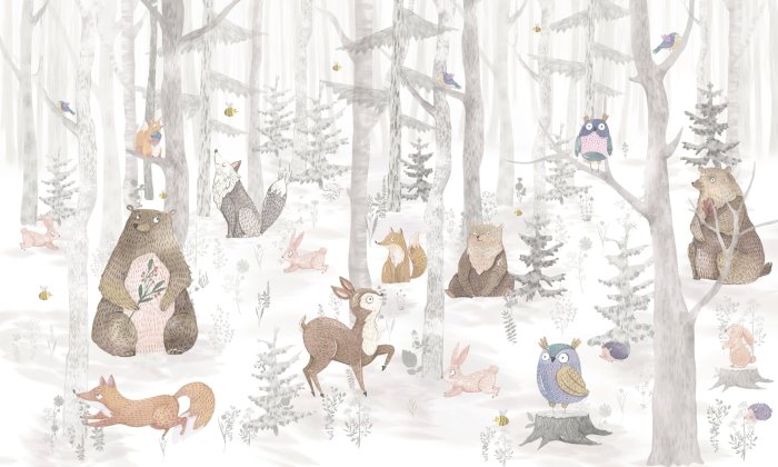 Fotobehang Sprookjesboslandschap met dieren