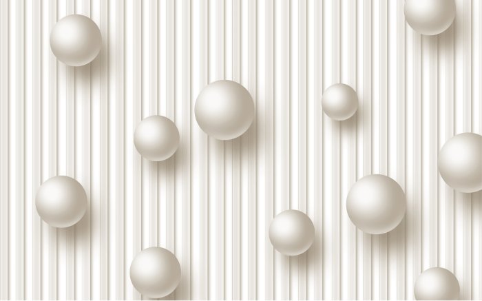 Fotobehang Crèmekleurige 3D-ballen op een gestreepte achtergrond