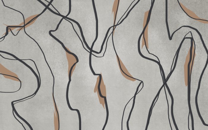 Fotobehang Zwarte golvende lijnen op een grijze achtergrond