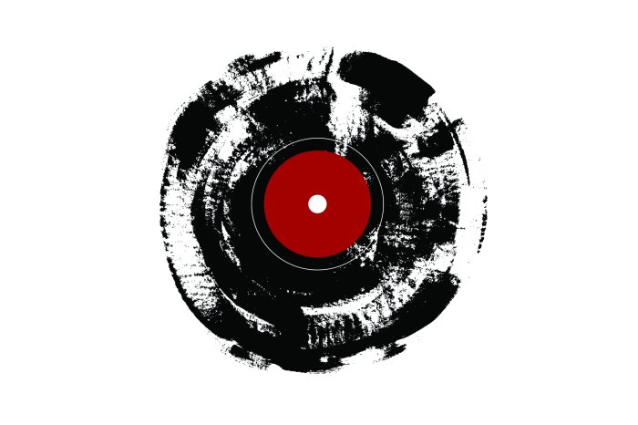 Fotobehang Zwart-wit vinylplaat met een retromotief