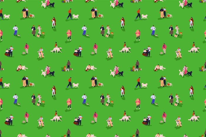 Fotobehang Mensen met honden op een wandeling