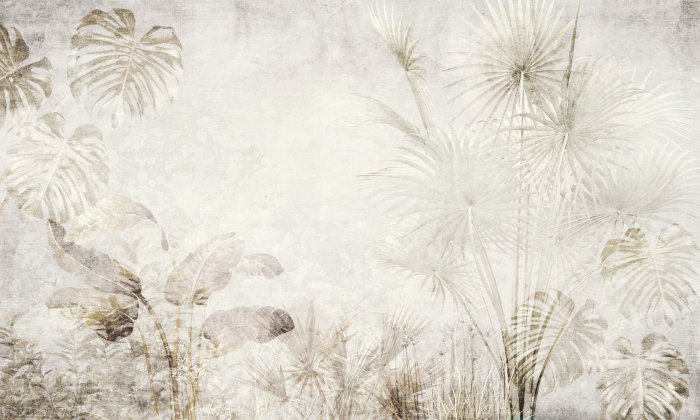 Fotobehang Een delicaat botanisch patroon in beige