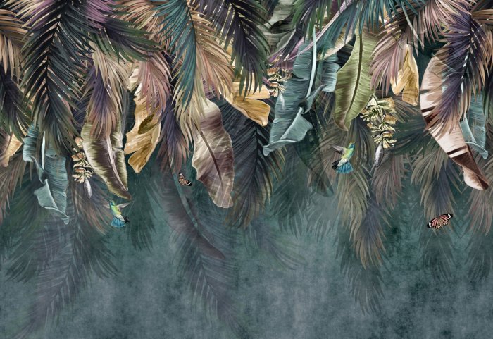 Fotobehang Hangende bladeren en vogels tussen de planten