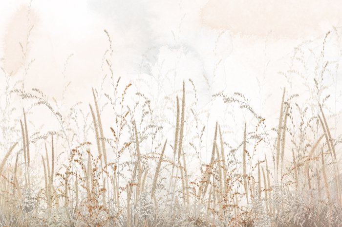 Fotobehang Wilde weide met grassen op een beige achtergrond