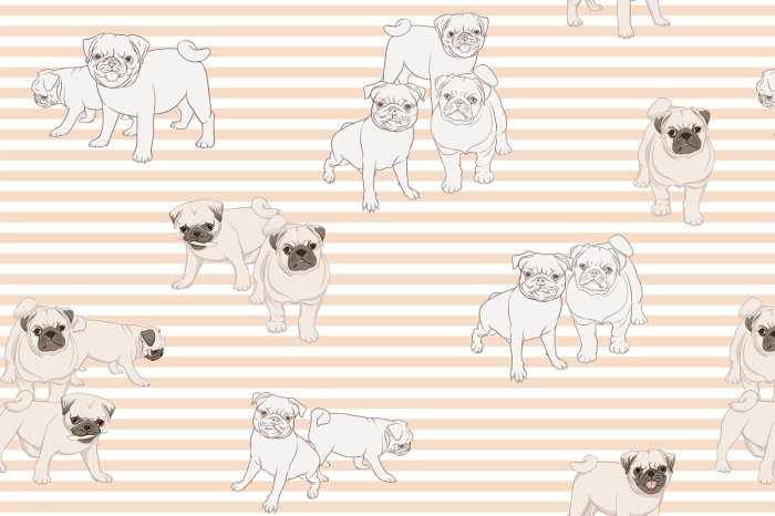 Fotobehang Mopshonden in een modern grafisch patroon