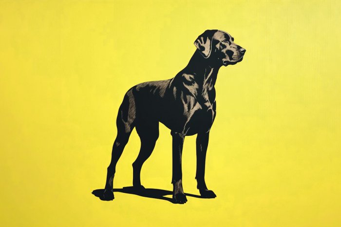 Fotobehang Een hond in grafische stijl op een illustratieve achtergrond