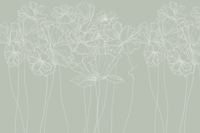 Fotobehang Schets van een weide met wilde bloemen