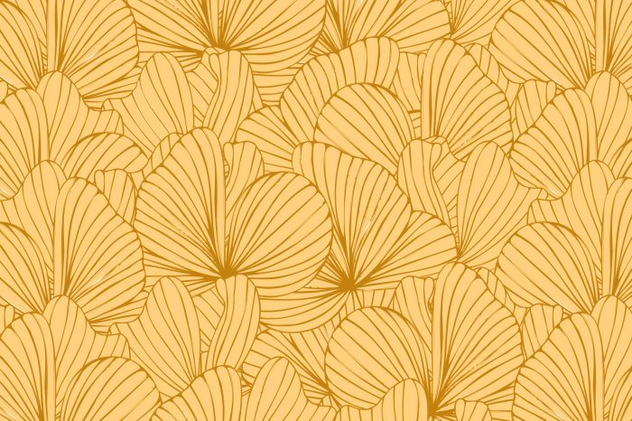 Fotobehang Schets van bladeren op een gele achtergrond