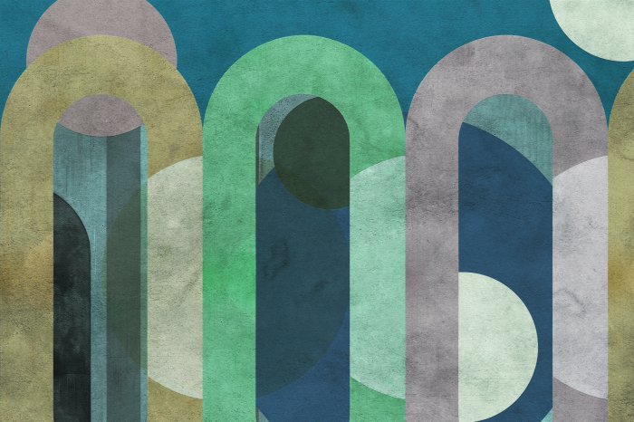 Fotobehang Kleurrijke betonnen bogen en figuren