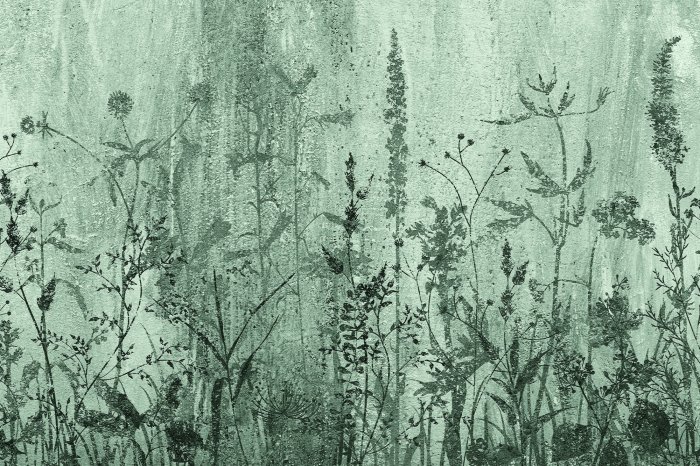 Fotobehang Een bloemenweide geschilderd op de muur