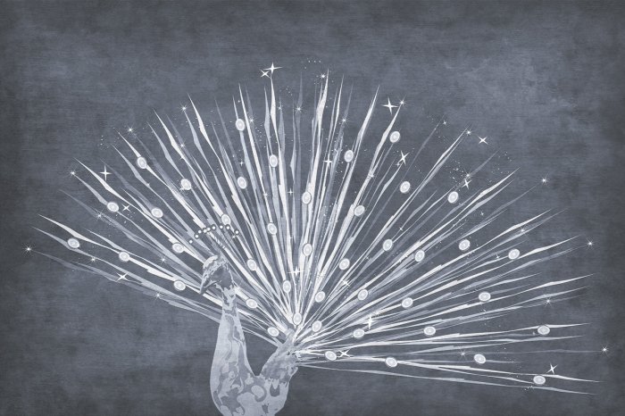 Fotobehang Artistieke tekening van een pauw met een decoratieve veer