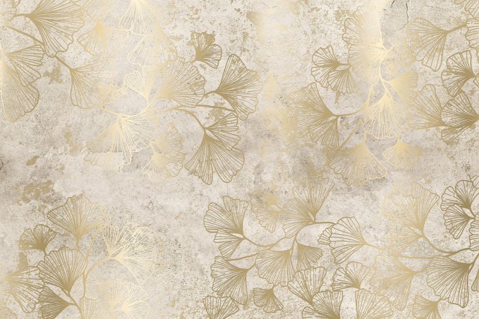Fotobehang Ginkgobladeren met een gouden decoratief accent
