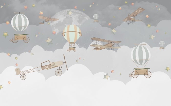 Fotobehang Vliegtuigen en ballonnen in de wolken