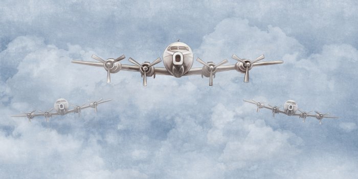 Fotobehang Vliegtuigen vliegen tussen de wolken