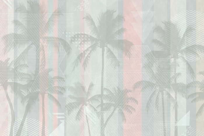 Fotobehang Grijze palmbomen tegen een achtergrond van verticale strepen