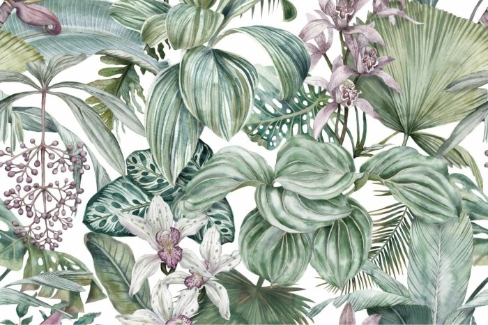 Fotobehang Orchideeën tussen weelderige vegetatie