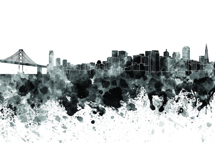 Fotobehang Zwart-wit aquarel van San Francisco met de Bay Bridge