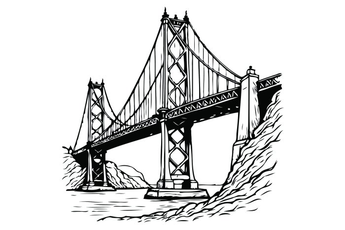 Fotobehang Zwart-wittekening van de San Francisco-Oakland Bay Bridge