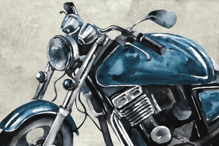 Fotobehang Aquarel motorfiets in tinten marineblauw en grijs
