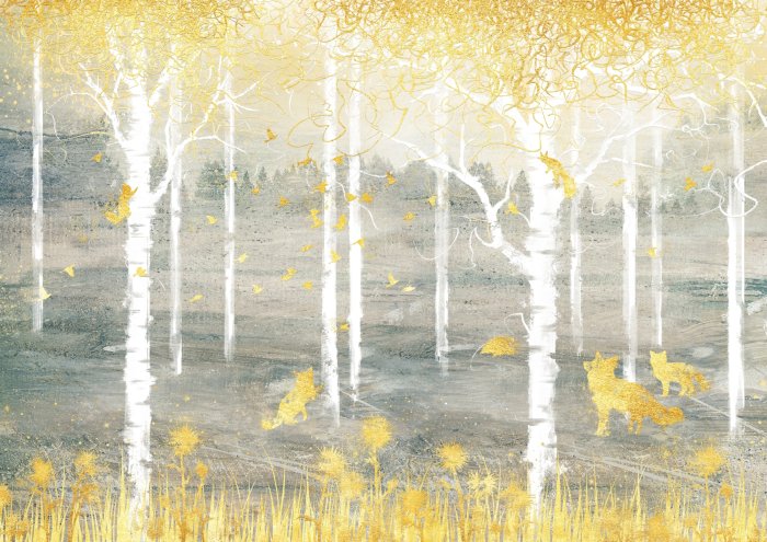 Fotobehang Abstract bos met gouden vossen