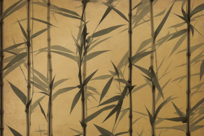 Fotobehang Jonge bamboescheuten op een oude gele achtergrond