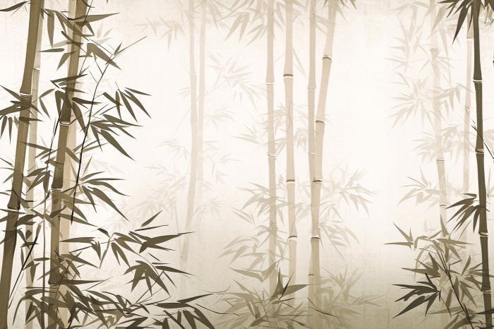 Fotobehang Aziatisch bamboebos in beige kleuren