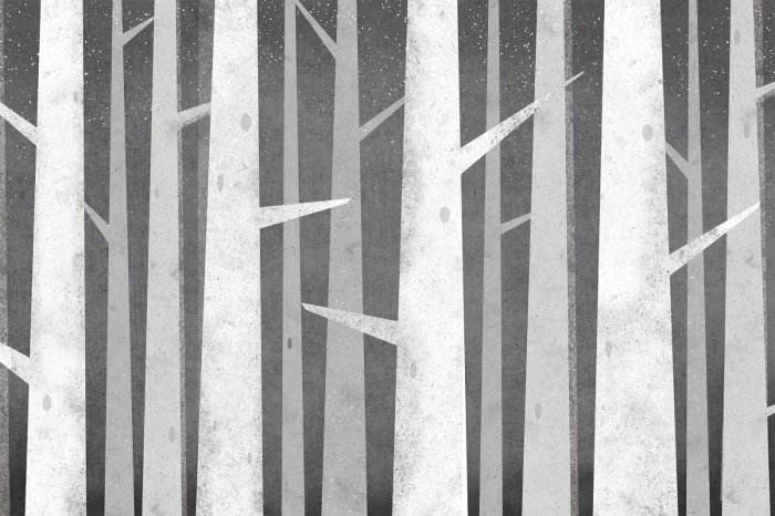 Fotobehang Berkenbos in illustratiestijl