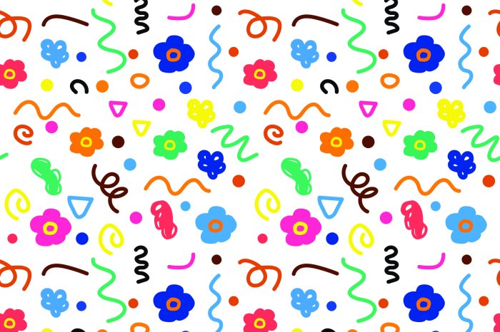 Fotobehang Kleurrijk kinderpatroon met bloemen en vormen