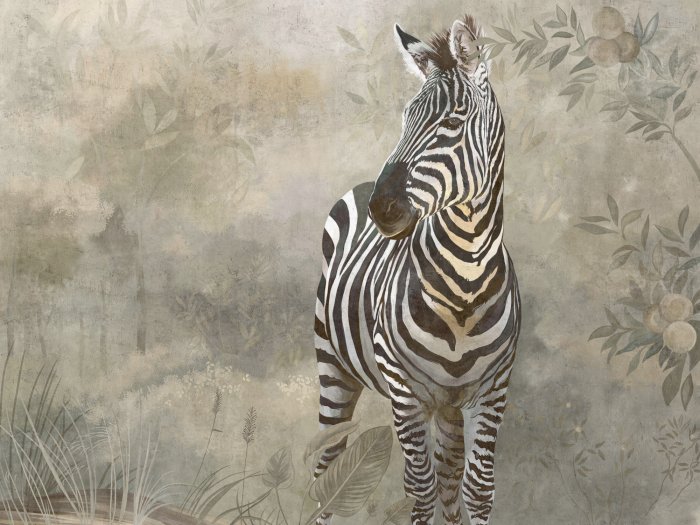 Fotobehang Zebra in een plantenlandschap