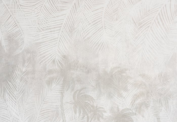 Fotobehang Palmbomen en tropische bladeren op een betonnen textuurachtergrond