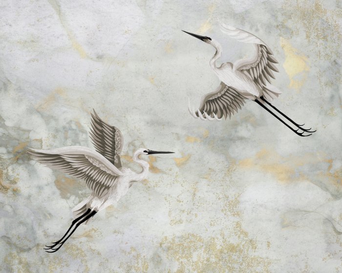 Fotobehang Reigers in vlucht tegen een getextureerde marmeren achtergrond