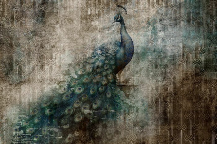 Fotobehang Artistieke pauw in abstracte stijl