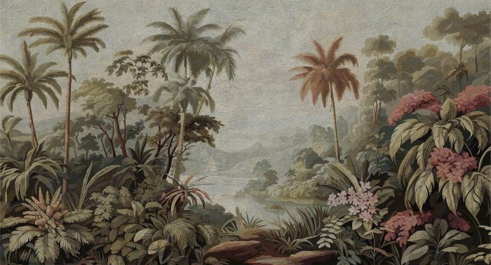 Fotobehang Jungle tropisch landschap in aquarelstijl