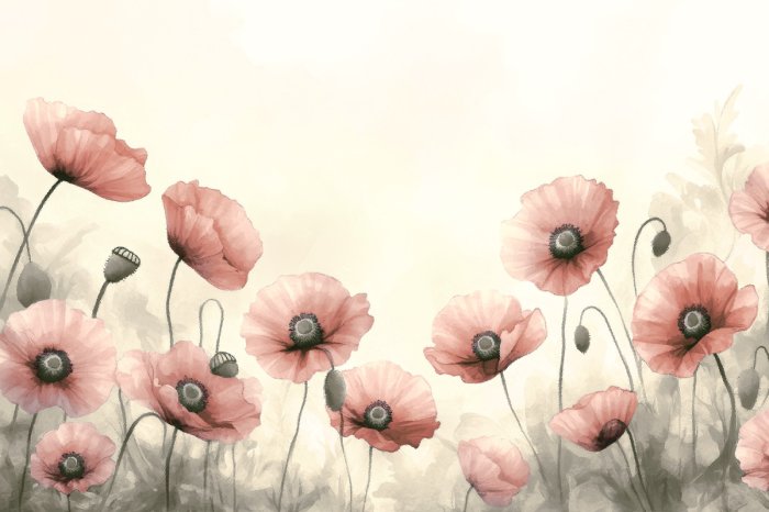 Fotobehang Delicate rode klaprozen in aquarelstijl