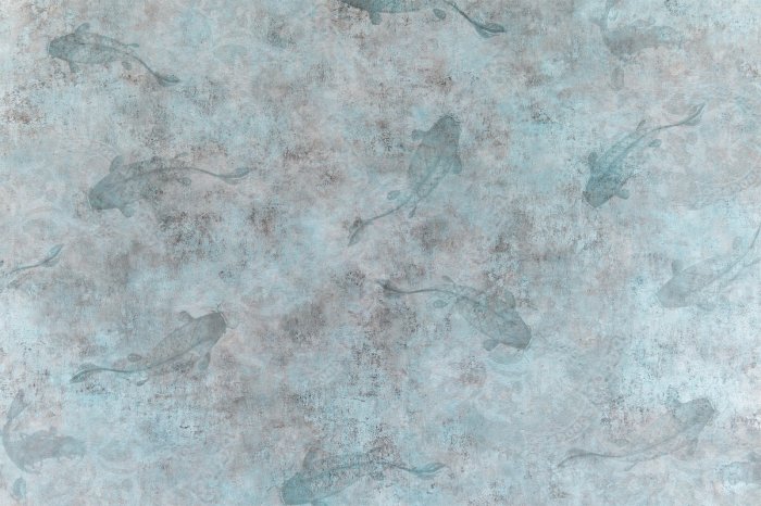 Fotobehang Grijsblauwe beton- en minimalistische vissilhouetten