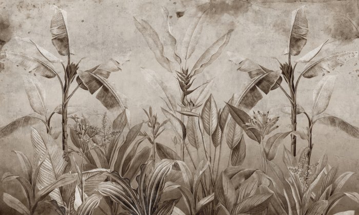Fotobehang Vintage motief met exotische junglevegetatie