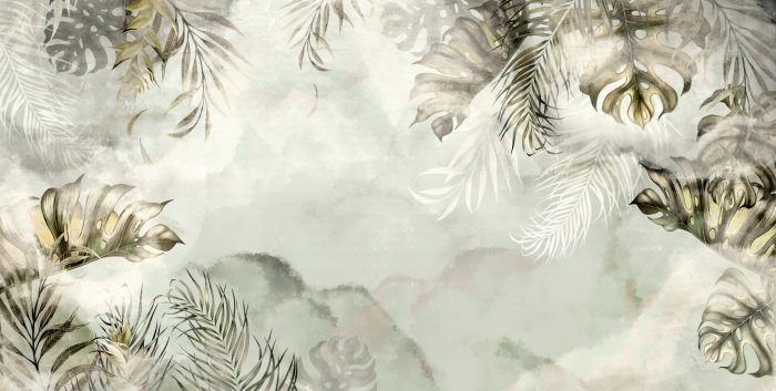 Fotobehang Waterverfmotief van tropische bladeren op een groene achtergrond