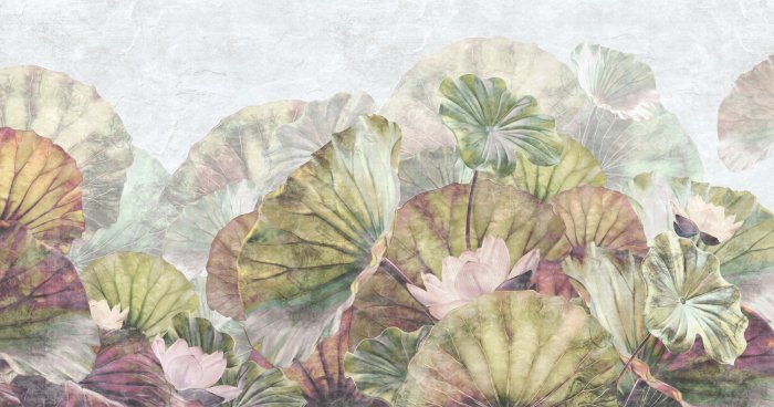 Fotobehang Botanisch patroon met waterlelies en groene bladeren