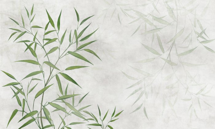 Fotobehang Een delicaat patroon met groene bamboe op een grijze achtergrond