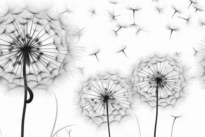 Fotobehang Minimalistisch paardenbloempatroon in zwart-wit