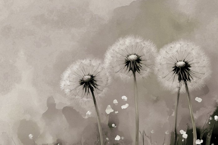 Fotobehang Geschilderde paardenbloemen op een gestructureerde achtergrond