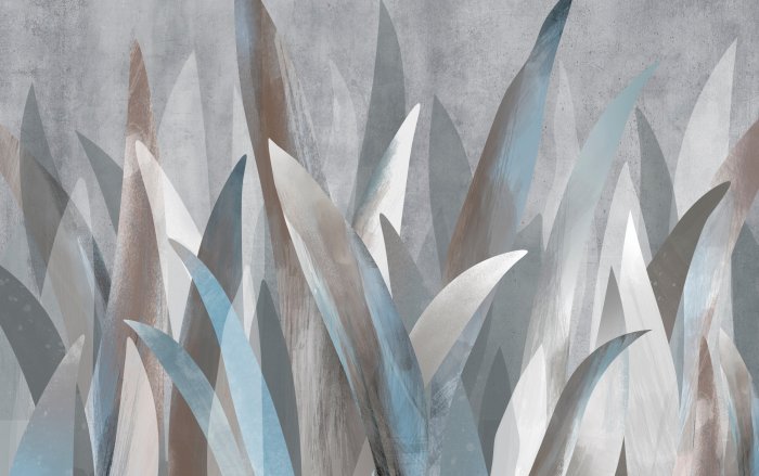 Fotobehang Tropische Blätter vor Betontextur-Hintergrund im abstrakten Stil