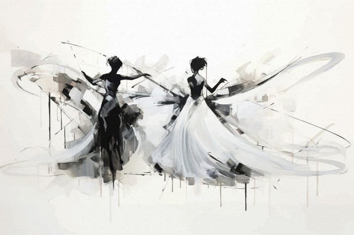 Fotobehang Dansers in jurken beschilderd met waterverf